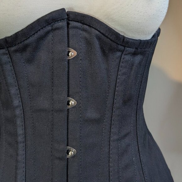 Black Cotton Steel Boned Underbust Corset Lace Up - Picture 5 of 10